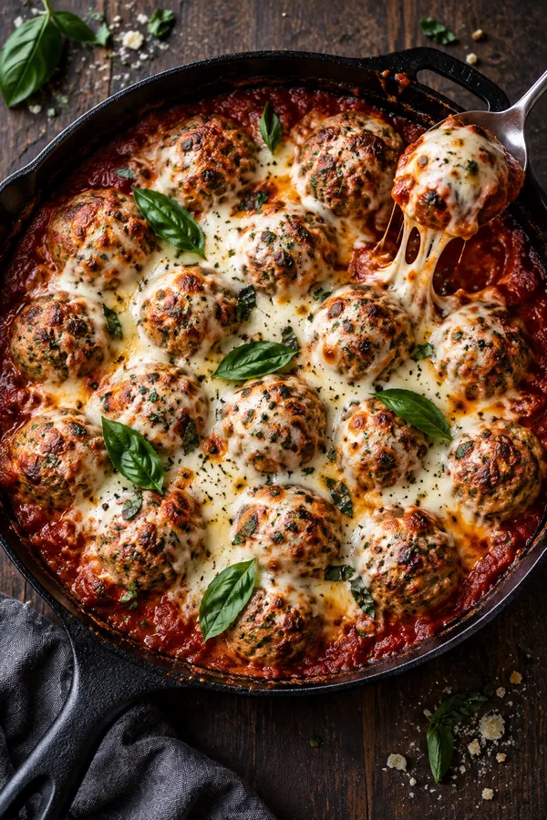 Baked Turkey Meatballs with Melted Mozzarella