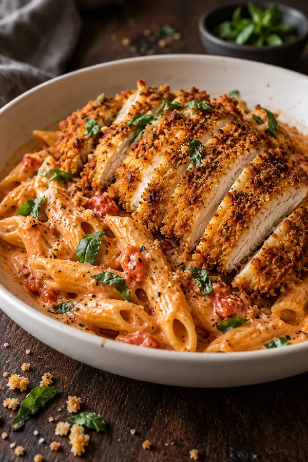 Creamy Cajun Tomato Pasta with Crispy Chicken