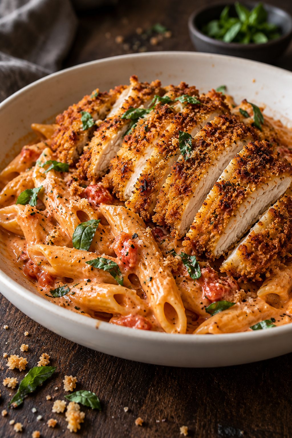 Creamy Cajun Tomato Pasta with Crispy Chicken