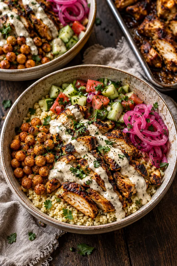 Chicken Shawarma Bowls with Garlic Sauce