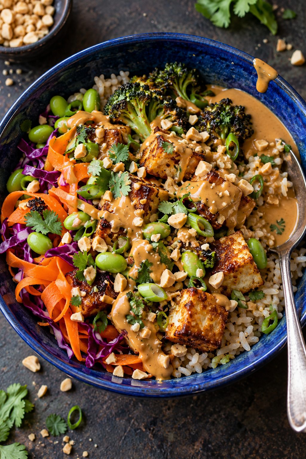 Crispy Tofu Peanut Bowls