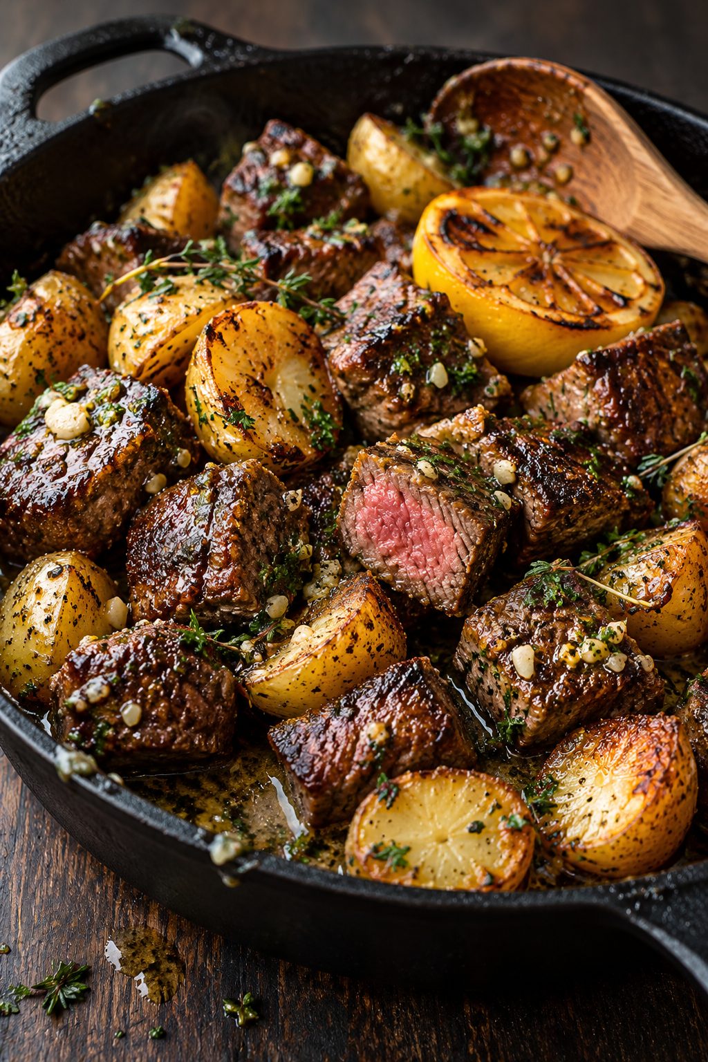 Garlic Butter Steak Bites and Potatoes
