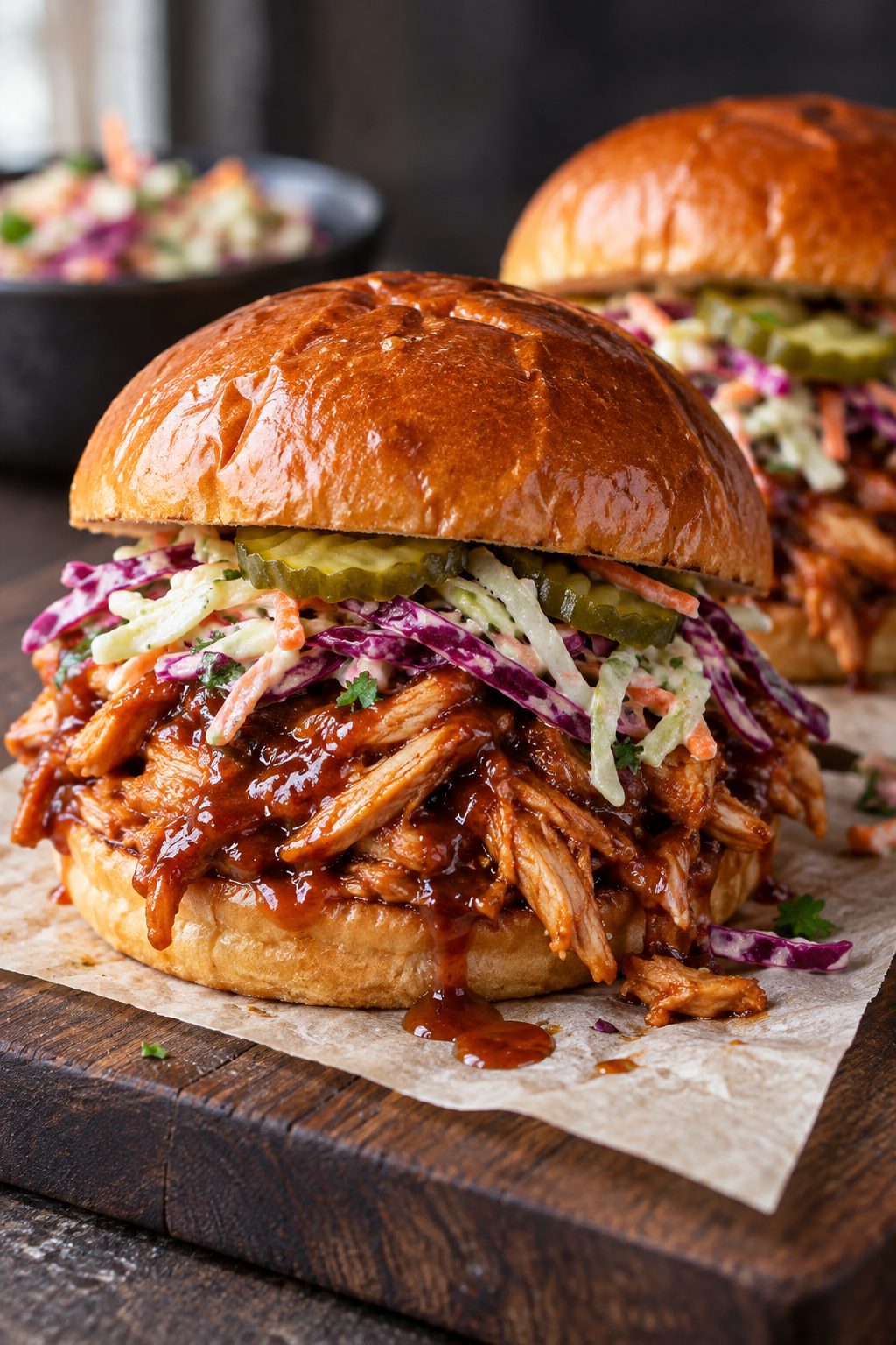Slow Cooker BBQ Pulled Chicken Sandwiches