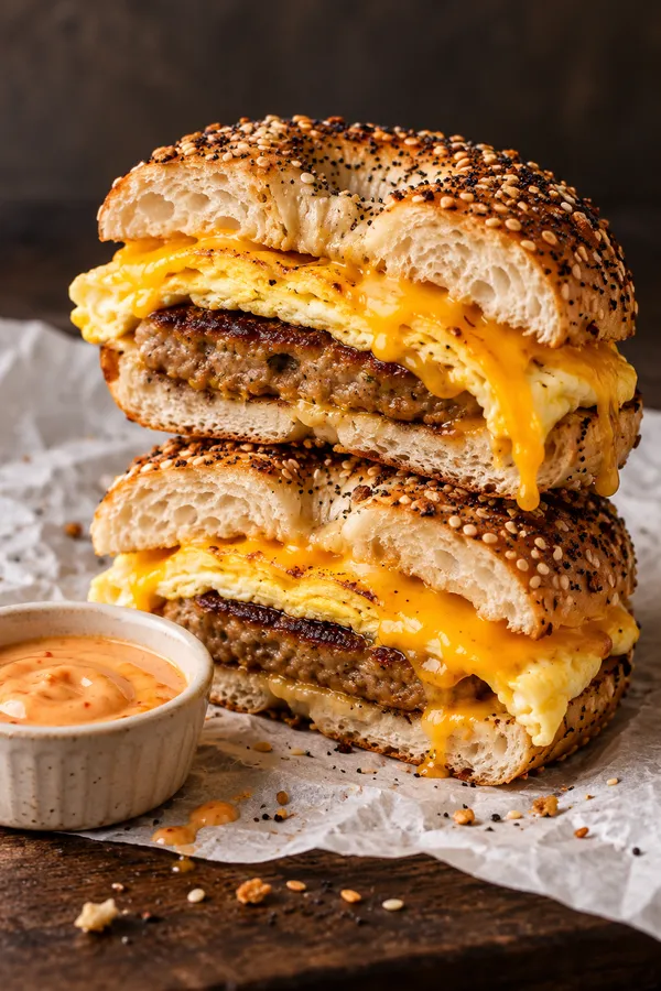Turkey Sausage Breakfast Bagel Sandwich